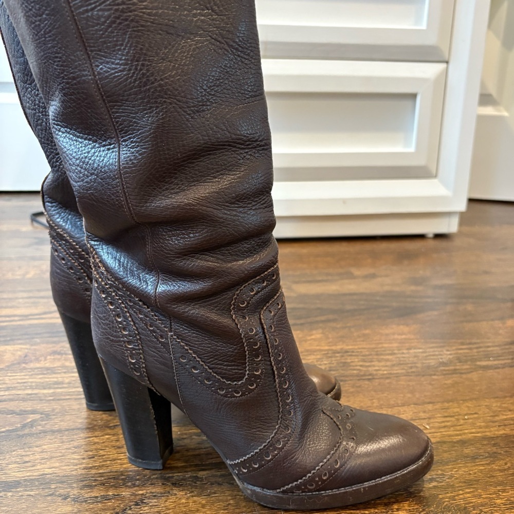 Michael Kors Dylan Brown Leather Knee-High Pull On Boots - Picture 4 of 16